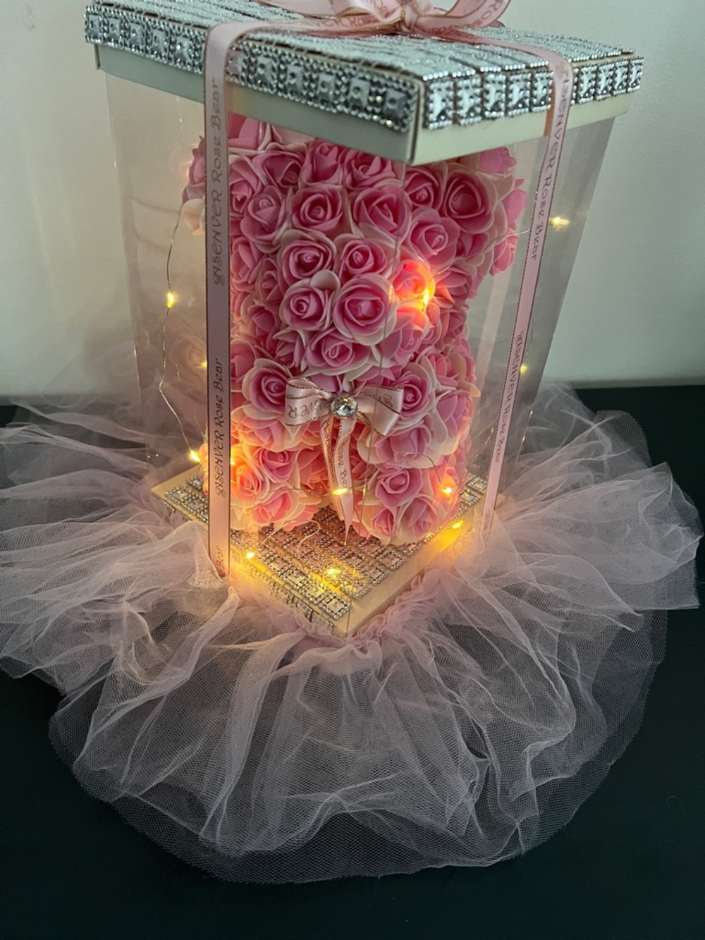 Pink Rose Bear Decorative LED Gift Box